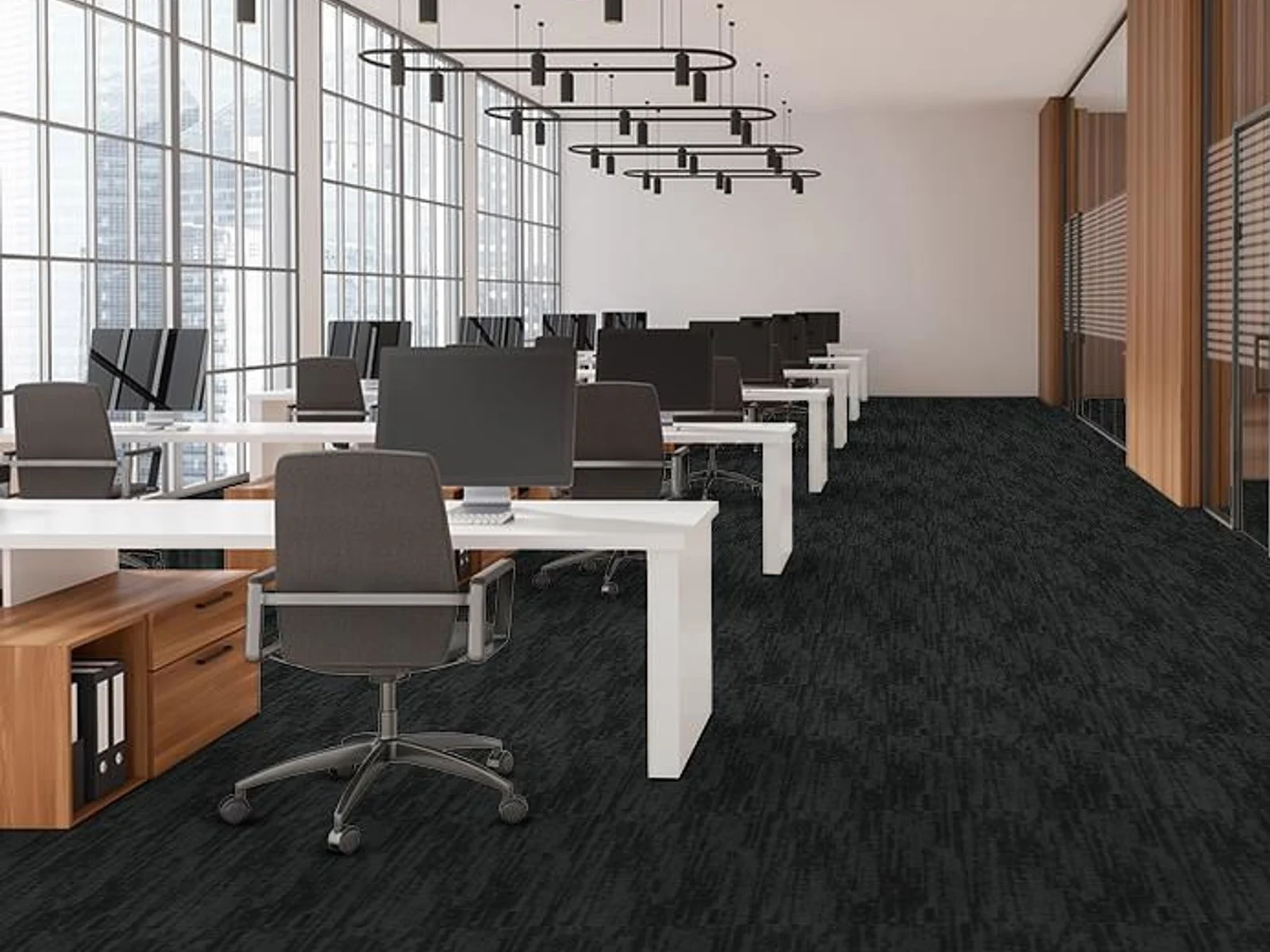 Aplicación referencial de alfombra modular Pentz en un ambiente corporativo